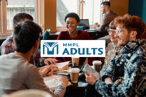 Image of adults seated in a circle drinking coffee. Link to Adult Event at the library.