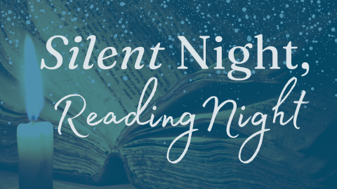 Book and Candle in Background. Text Reads "Silent Night, Reading Night"